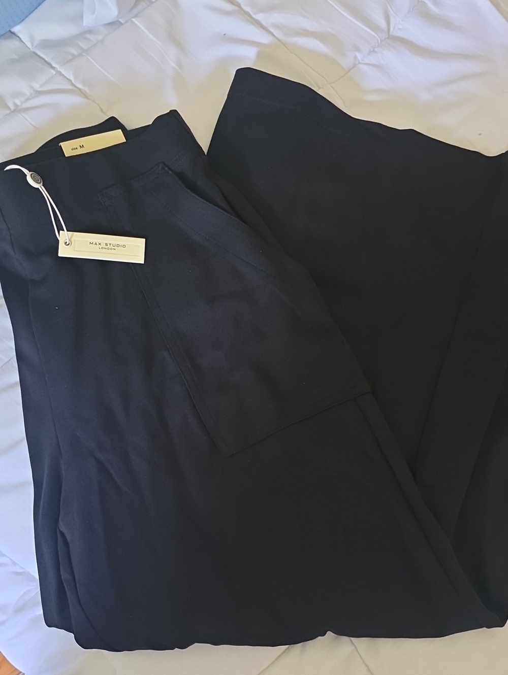 Max Studio Black Wide-Leg Trousers with Patch Pocket